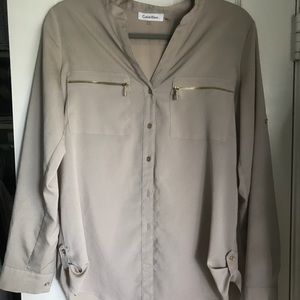 Calvin Klein Gold&Tan Button Up Blouse